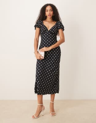 Abercrombie & Fitch Puff Sleeve Tie Back Maxi Slip Dress