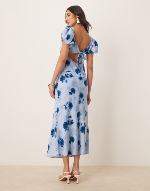abercrombie and fitch blue floral dress Abercrombie Blue Floral Puff Sleeve Dress by Abercrombie and Fitch