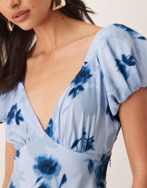 abercrombie and fitch blue floral dress Abercrombie & Fitch milkmaid maxi dress in blue floral print