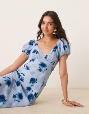 Abercrombie & Fitch Puff Sleeve Tie Back Slip Midaxi Dress