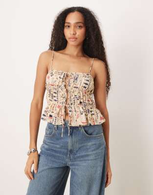 Abercrombie & Fitch Puff Sleeve Tie Front Top In Brown