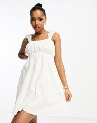 Abercrombie & Fitch puff strap babydoll dress in white