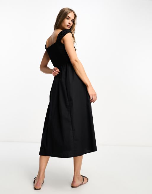 Abercrombie & Fitch WIDE STRAP MIDI DRESS - Jersey dress - black 