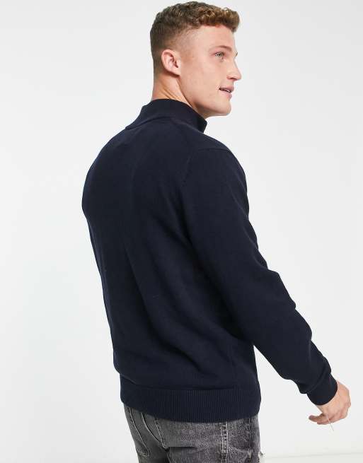 Abercrombie Fitch Pull a demi fermeture eclair et logo emblematique Bleu marine ASOS