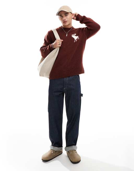 Abercrombie & Fitch - Pull à logo en maille intarsia duveteuse - Bordeaux chiné