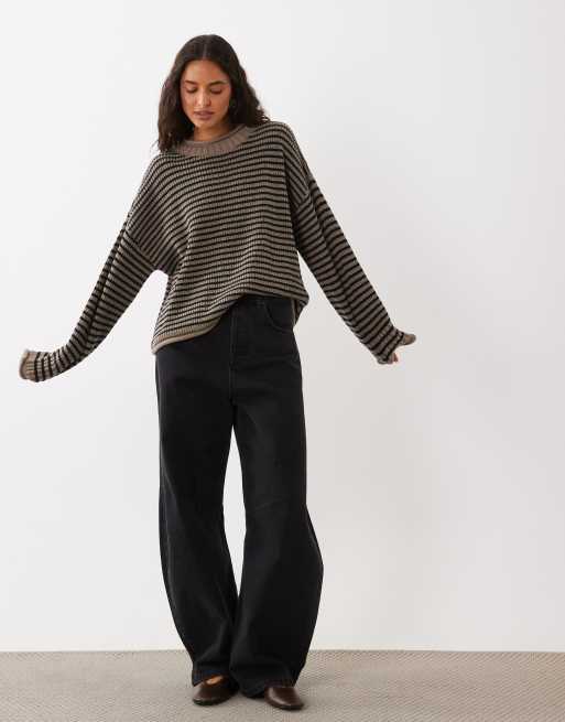 Abercrombie & Fitch pull ample en maille à rayures beige et marron, 2 de 4
