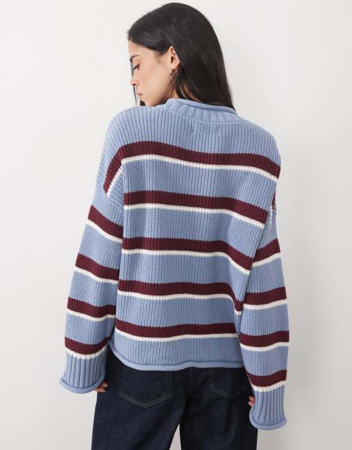 Abercrombie & Fitch pull ample en maille à rayures bleues et marron, 3 de 4