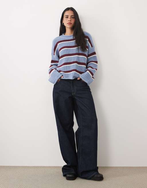 Abercrombie & Fitch pull ample en maille à rayures bleues et marron, 4 de 4