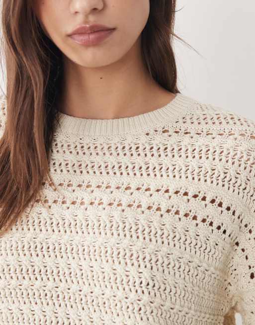 Abercrombie & Fitch - Pull bohème en maille crochetée - Beige, 3 de 4
