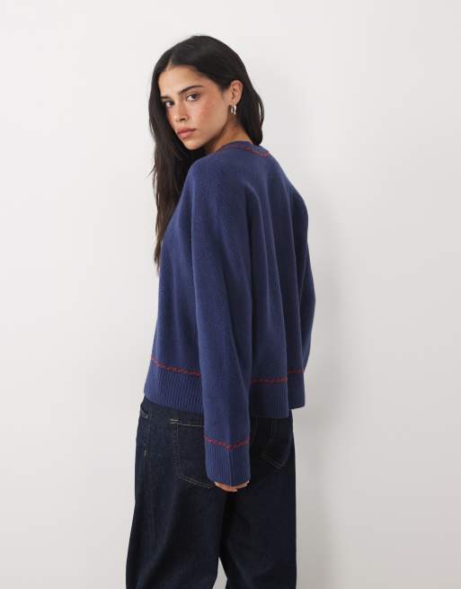 Abercrombie & Fitch pull col rond en maille avec motif cheval bleu marine, 2 de 4