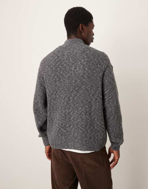 Abercrombie & Fitch - Pull confort en maille à col zippé - Anthracite, 3 de 5