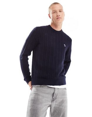 Abercrombie & Fitch icon logo merino wool knit jumper in navy - ASOS Price Checker