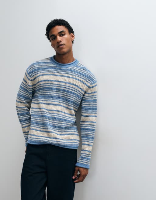 Abercrombie & Fitch pull en maille à col montant à rayures multicolores bleu, 1 de 5