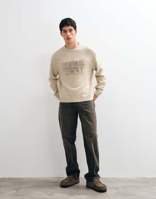 Abercrombie & Fitch pull en maille Boston à motif ras de cou couleur crème, 5 de 10