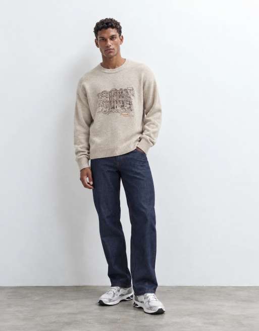 Abercrombie & Fitch pull en maille Boston à motif ras de cou couleur crème, 8 de 10