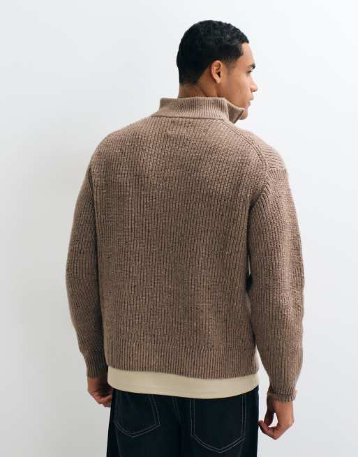 Abercrombie & Fitch pull en maille casual à zip 1/4 couleur vison, 5 de 5