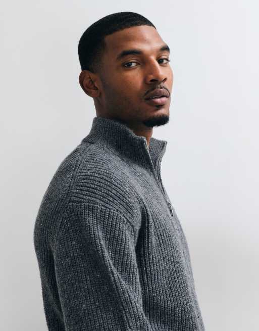Abercrombie & Fitch pull en maille décontracté à fermeture 1/4 zippée anthracite, 4 de 5