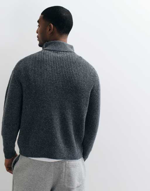 Abercrombie & Fitch pull en maille décontracté à fermeture 1/4 zippée anthracite, 5 de 5