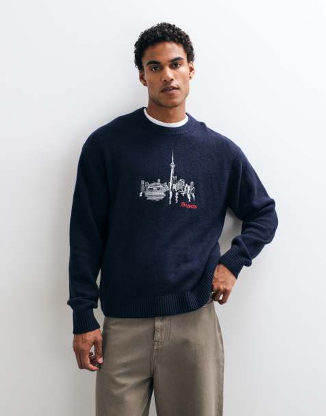 Abercrombie & Fitch pull en maille Toronto à motif, col montant, bleu marine - view 1