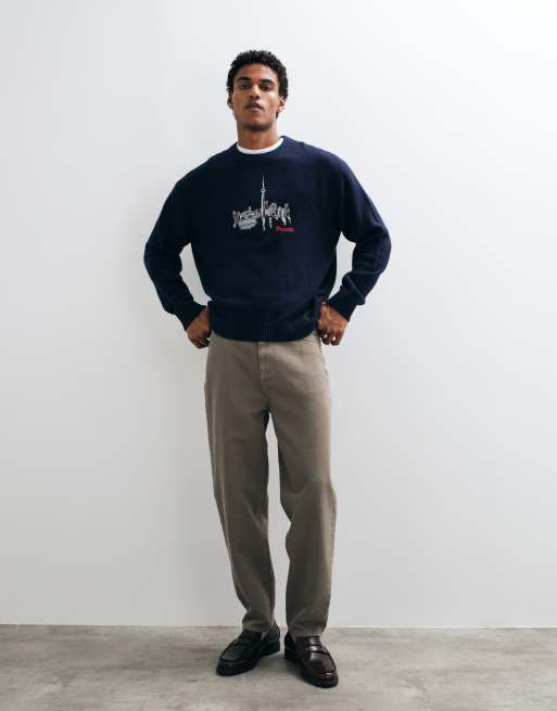 Abercrombie & Fitch pull en maille Toronto à motif, col montant, bleu marine, 2 de 5