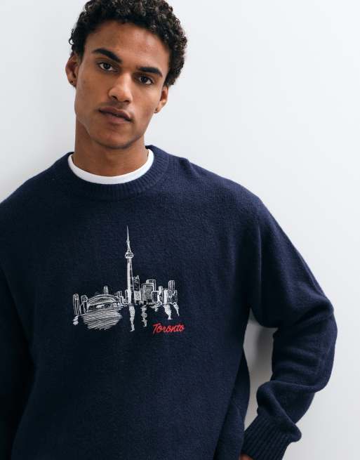 Abercrombie & Fitch pull en maille Toronto à motif, col montant, bleu marine, 3 de 5
