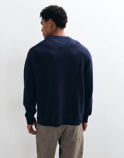 Abercrombie & Fitch pull en maille Toronto à motif, col montant, bleu marine, 5 de 5