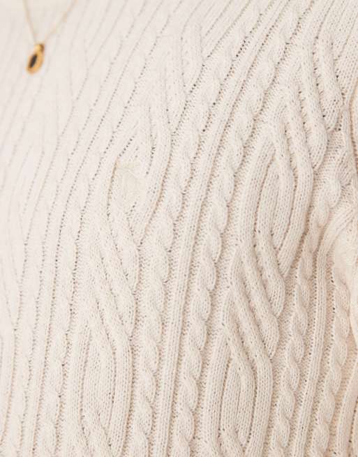 Abercrombie & Fitch - Pull en maille torsadée de laine mérinos - Beige, 3 de 4