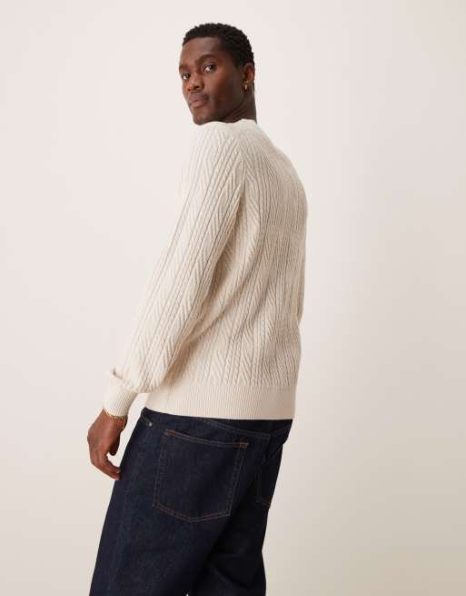 Abercrombie & Fitch - Pull en maille torsadée de laine mérinos - Beige, 4 de 4