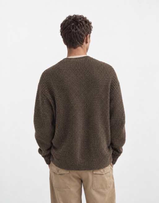 Abercrombie & Fitch pull essentiel en maille gaufrée col rond marron, 7 de 10