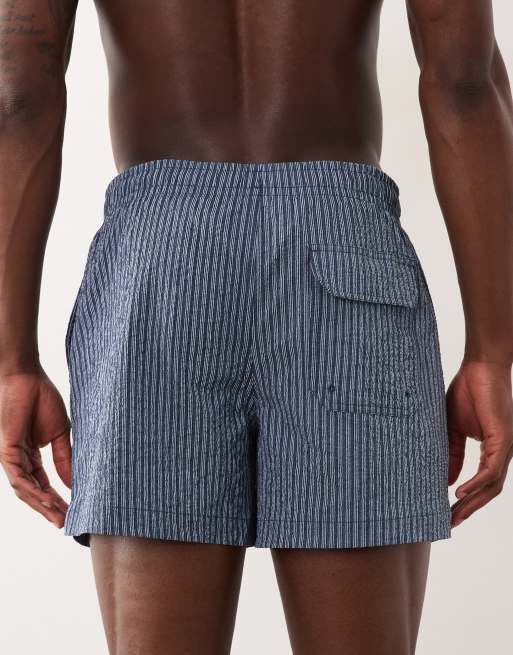 Abercrombie & Fitch pull on 5 inch swimming trunks in navy stripe, 5 of 5