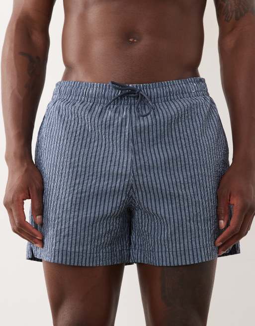 Abercrombie & Fitch pull on 5inch swimming trunks in navy stripe, 4 of 5