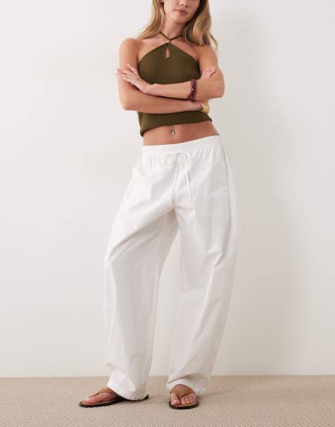 Abercrombie & Fitch pull on barrel leg trousers in white - view 1