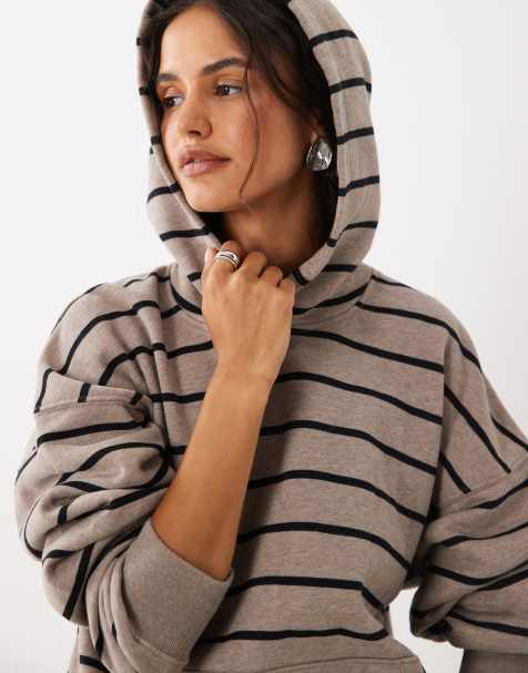 Abercrombie & Fitch pull on boxy hoodie in brown stripe - view 1