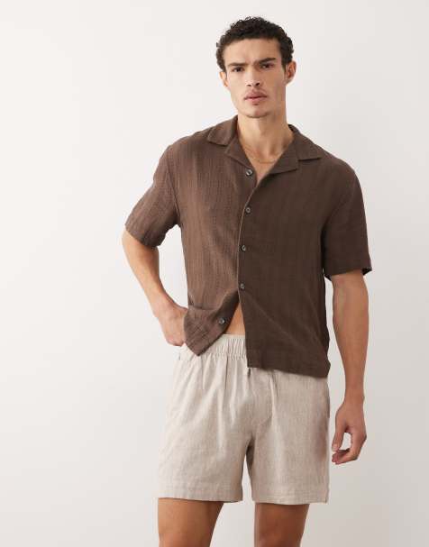 Abercrombie & Fitch pull on cotton linen blend shorts in beige 