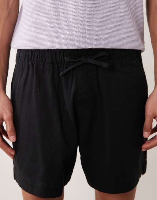 Abercrombie & Fitch pull on cotton linen mix shorts in black , 4 of 5