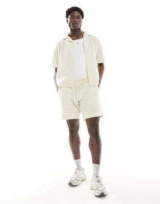 Abercrombie & Fitch pull on relaxed fit lace shorts in cream co-ord