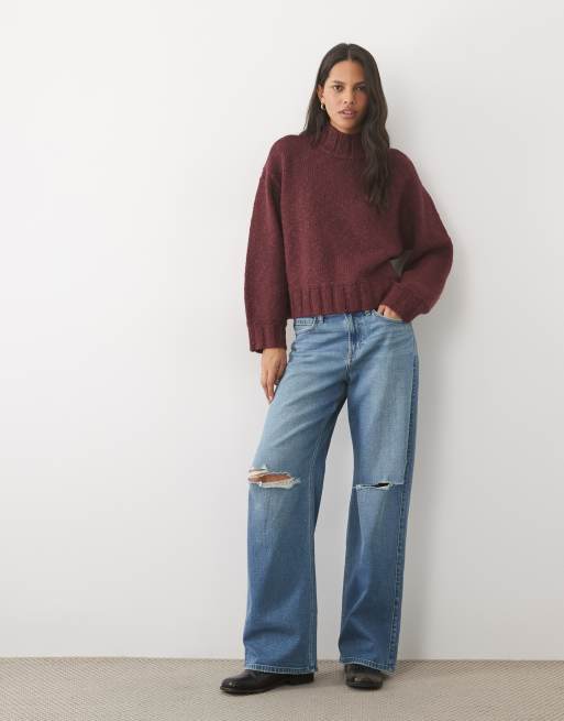 Abercrombie & Fitch pull oversize à col cheminée bordeaux, 3 de 4
