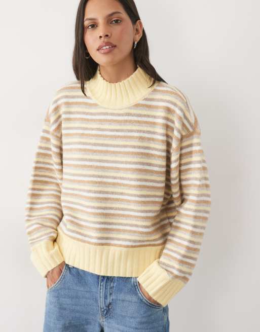 Abercrombie & Fitch pull oversize à col cheminée jaune à rayures multicolores, 4 de 4