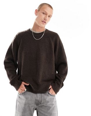 Abercrombie & Fitch oversized melange boucle knit jumper in black/brown - ASOS Price Checker
