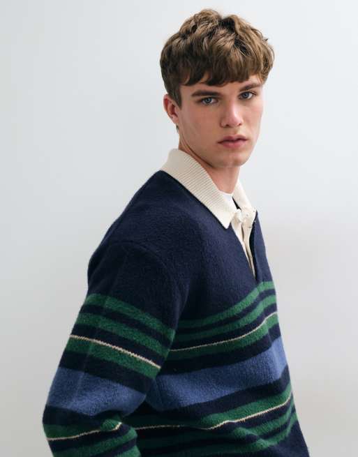 Abercrombie & Fitch pull polo de rugby en maille rayé bleu et vert, 3 de 5