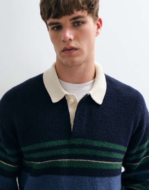 Abercrombie & Fitch pull polo de rugby en maille rayé bleu et vert, 4 de 5