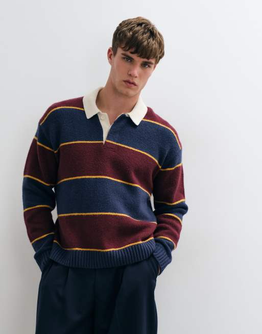Abercrombie & Fitch pull polo en maille style rugby à rayures rouge et bleu marine, 3 de 5