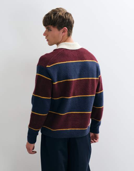 Abercrombie & Fitch pull polo en maille style rugby à rayures rouge et bleu marine, 5 de 5