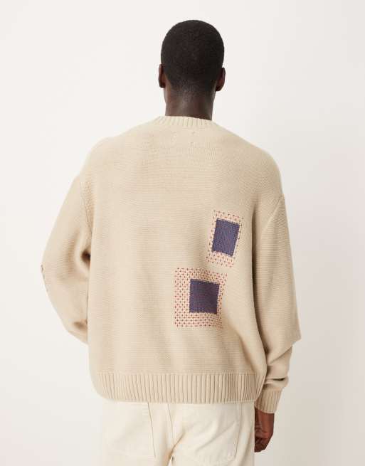 Abercrombie & Fitch - Pull ras de cou avec écusson à imprimé graphique - Crème, 3 de 5