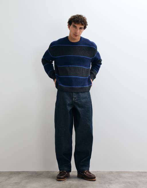 Abercrombie & Fitch pull ras de cou en coton à rayures grises et bleues, 5 de 5