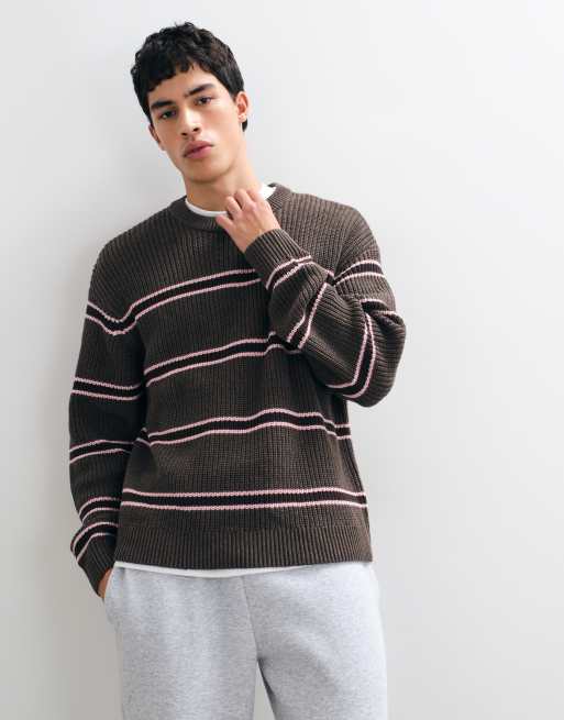 Abercrombie & Fitch - Pull ras de cou en coton à rayures - Marron et rose , 2 de 5