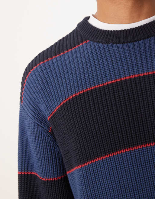 Abercrombie & Fitch - Pull ras de cou en maille rayée à côtes anglaises - Bleu, 3 de 4