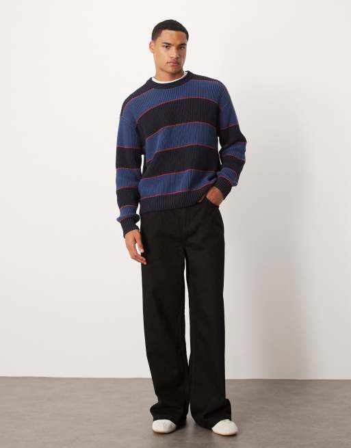 Abercrombie & Fitch - Pull ras de cou en maille rayée à côtes anglaises - Bleu, 4 de 4