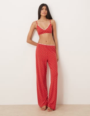 Abercrombie & Fitch - Pyjama-Hose in Rot mit hohem Bund, Lochstickerei und Polka Dots, Kombiteil