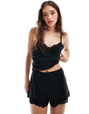 Abercrombie & Fitch pyjama top with lace trim in black (part of a set)